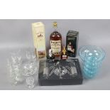 Five bottles of mixed alcohol to include Teachers Scotch Whisky, Famous Grouse full and sealed and