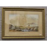 L. Lewis (British C19th) gilt framed watercolour, lakescene with figures and sailboats, signed and