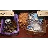 Two boxes of miscellaneous to include Wedgwood, Hornsea contrast teawares, Rotherham cabinet