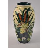 MOORCROFT vase signed to base(WM) by WILLIAM MOORCROFT water lily and bull-rush design 26cm H x 12cm