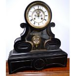 French black marble mid Black slate clock, French c 1860/70, has an Ellicot pendulum for