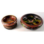 2 CLOSONIER bowls, Serpent design with wooden plynth dimensions 14cm D and the other larger Dragon