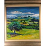 LYN RODGIE ORIGINAL 'Eildon Valley View' oil on canvas Scottish Borders size 68cm x 68cm