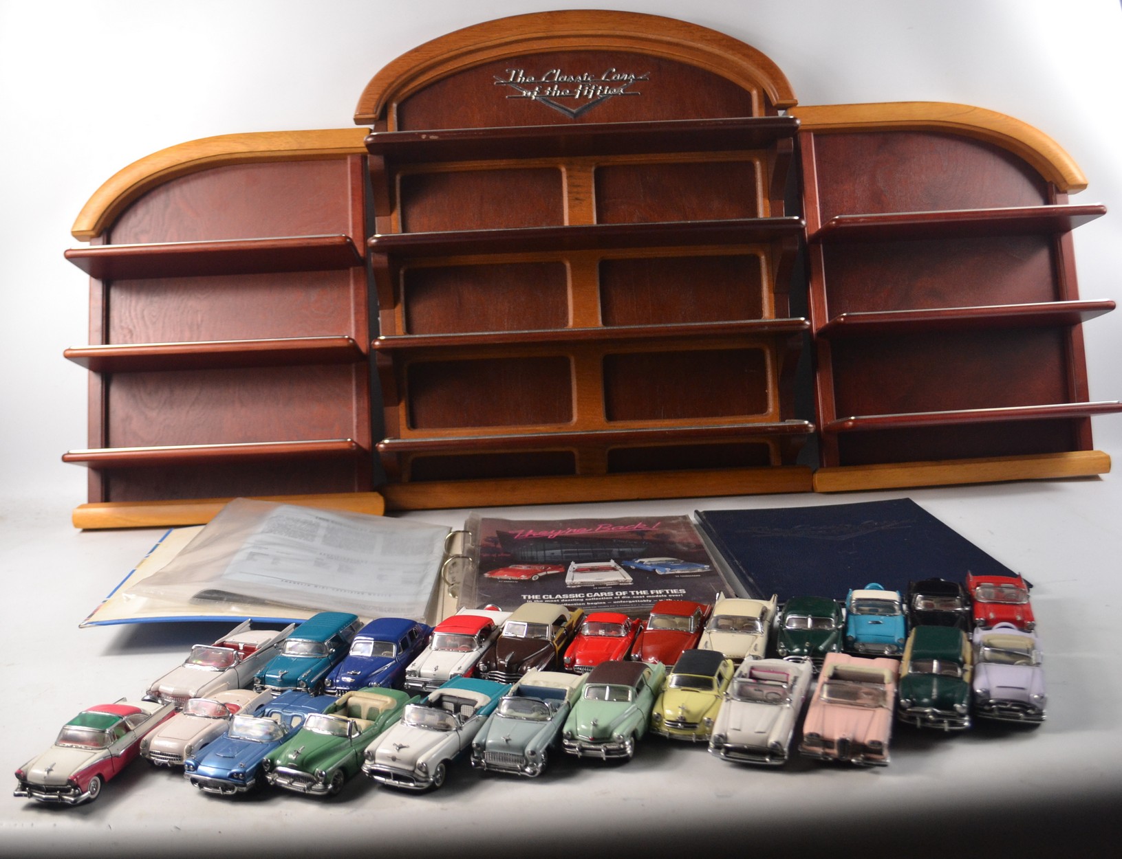 Franklin Mint 50s Classic Cars Entire Set 24 Cars 3 Display Shelves unit, 2nd collection, all with