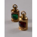 A pair of Hallmarked 375 gold ship lanterns port and star board charms - really UNUSUAL!