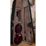 Childs nice quality violin in plum finish, with bow and case, came from STRINGERS