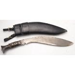 Gurkha Kukri knife with black leather sheath, blade length 30cm approx.
