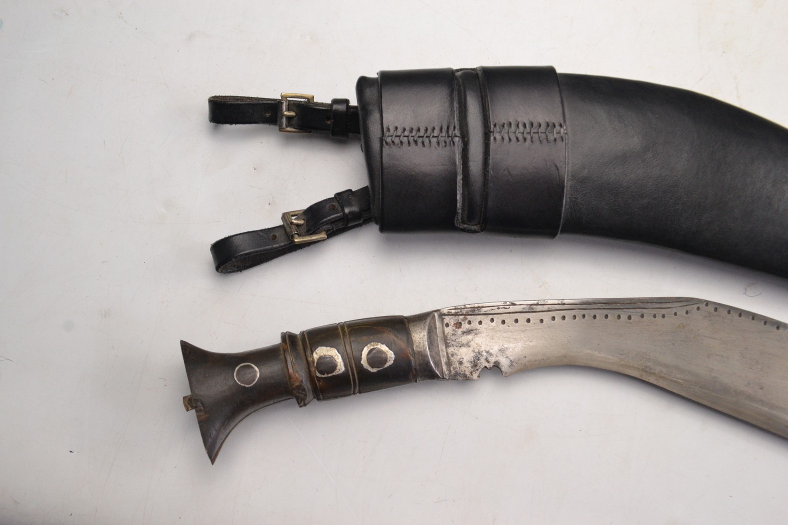 Gurkha Kukri knife with black leather sheath, blade length 30cm approx. - Image 9 of 10