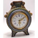 A beautiful example of a Victorian Doulton Lambeth moon shaped mantel clock,by Ada Worthy 1883,