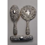 Silver backed three piece vanity set