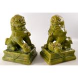 Pair of Chinese dogs sat on rectangular bases