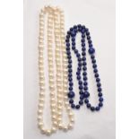 HANDMADE 1 string of hand-knotted pearls and a string of lapis lazuli, again hand-knotted - nicely