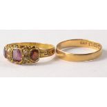 Two rings to include 18ct wedding band and yellow metal amethyst set ring
