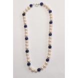 A pearl and lapis lazuli necklace, clasp stamped 925 - really beautiful!