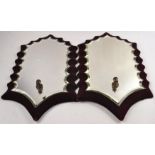 RARE pair of FLORENTINE GILT vintage burgandy velvet wall mirrorsl, bevel edged, scallop design