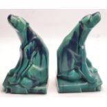 Early 20th Century Pair of GOEBELS pottery Polar Bear book ends with treacle glazed decoration