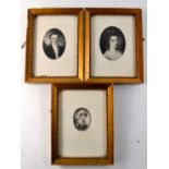 A trio of Early c19th century lithograph portraits, 2 ladies and a gentleman all 16cm x 12cm