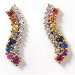 9k yellow gold stud earrings with multicoloured round MADAGASCAN ruby stones(Fancy Sapphires)