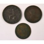 RARE 1799 BRONZED PROOF HALFPENNY, BRITISH COIN FROM GEORGE III andand an 1807 bronzed half