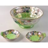 Green MALING lustre ware bowl and 2 smaller trinket plates