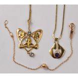 Selection of gold jewellery to include 2 necklaces with pendants and a bracelet