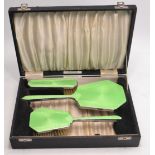 STUNNING ! Vintage green enamel on silver chromium dressing table set in it's original