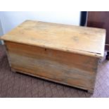 Large pine lidded and hinged storage box c early 20th Century, with small storage drawer