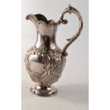 19th C Glasgow silver ewer, with scrolling and floral decoration, gilt lined interior