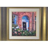 LYN RODGIE ORIGINAL 'SUNLIT DOORWAY EDINBURGH' Oil on canvas in black frame