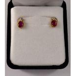 9k yellow gold Burmese Ruby and Diamond earrings