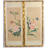 BEAUTIFUL QUALITY ! A pair of oriental styled hand painted blossom pictures in gilt bamboo
