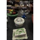 Masons cheese dish, Portmeirion lidded dish, large glass vase and fruit dish