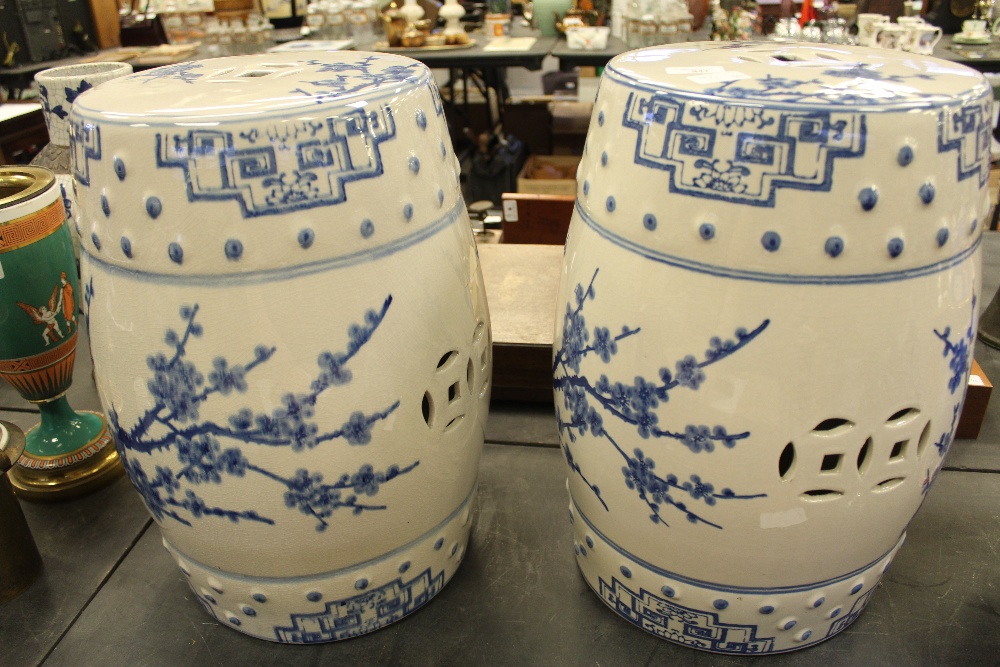 Pair of blue and white garden seats