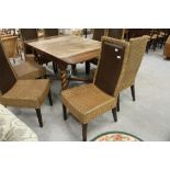 Set of 8 Rattan and Leather Dining Chairs