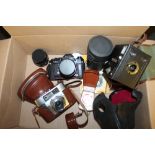 Box of Cameras including Box Brownie, Agfa, Ricoh