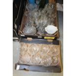 2 boxes of mixed clear and coloured glassware