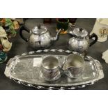 Swan Brand 4 piece Cromolin tea set and 2 sandwich plates