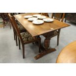 Oak Carved Base Refectory Table