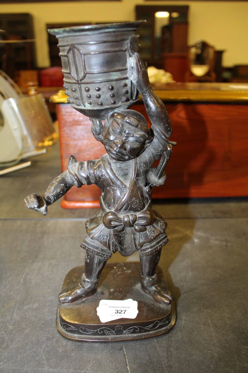 Chinese Bronze - Warrior Holding Cauldron (a.f.)