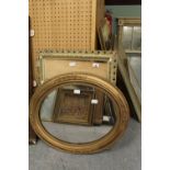 19th Century gilt oval mirror and a gilt picture frame