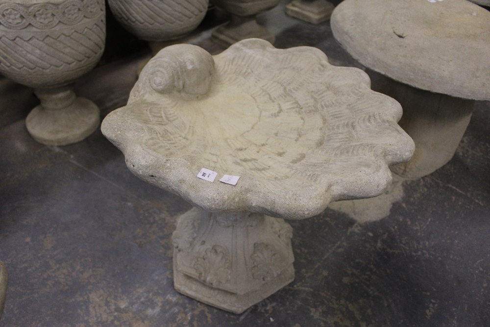 Shell Bird Bath - Large Shell on Decorative Base