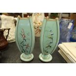 Pair of Victorian pale green opaque glass vases of Aesthetic design (one damaged)