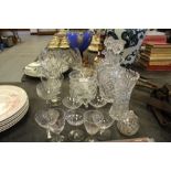 Pair of cut glass decanters and others