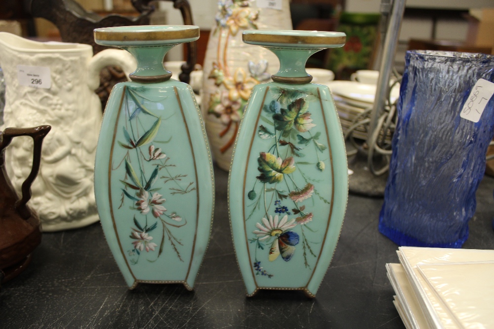 Pair of Victorian pale green opaque glass vases of Aesthetic design (one damaged) - Image 12 of 12