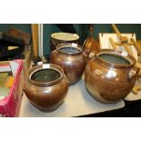 3 Salt Glazed Planters & Small Egg Crock