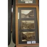 Framed group of three Lakes postcards - 'The Bridge to Sty Head Pass', 'Watendlath' and '