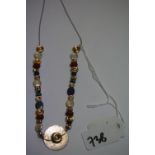 Israeli design semi precious, gold coloured and white metal necklace