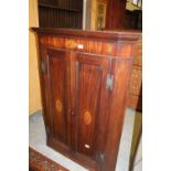 George III inlaid mahogany corner cupboard