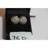 Pair of bespoke 18ct gold mounted diamond cluster dome earrings, approx 1.5ct, for pierced ears