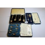 Part set of silver teaspoons & tongs, silver coffee spoons, christening fork and spoon of Puritan